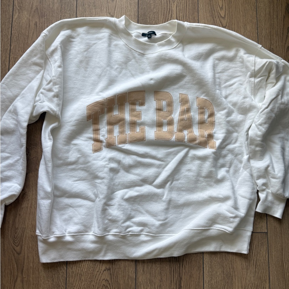 The Bar White and Tan Women's Crew Neck Sweater
